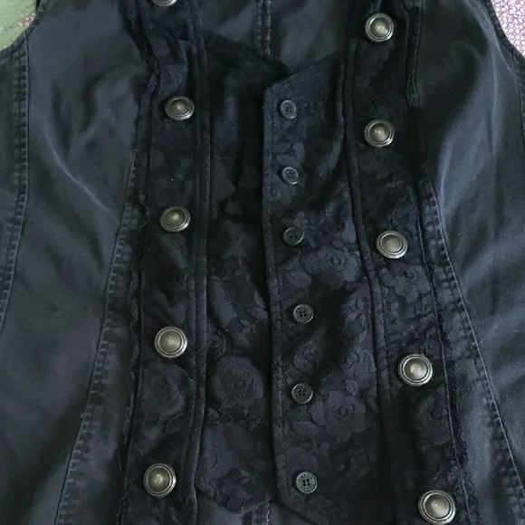 TRIPP NYC Vintage Black Buttoned Vest with Lace Detail Goth XL 16 18 - Picture 3 of 6